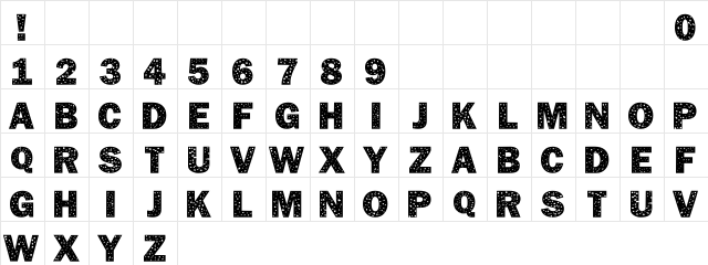 101! Speckled Alpha Regular  glyph index