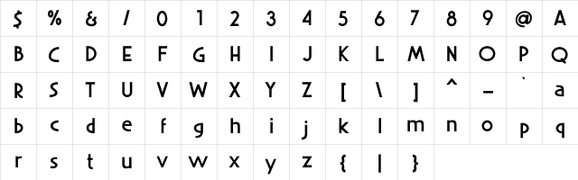 Sunbeam Regular  glyph index