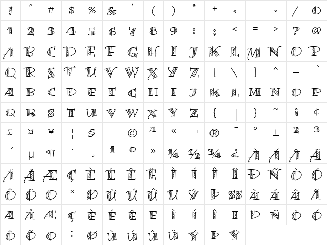 Bermuda LP Regular  glyph index