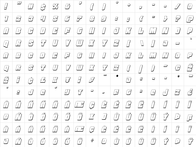 Funk Machine 3D Italic Italic  glyph index