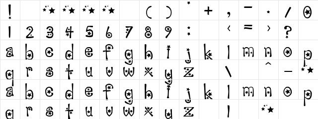 sabrina Regular  glyph index