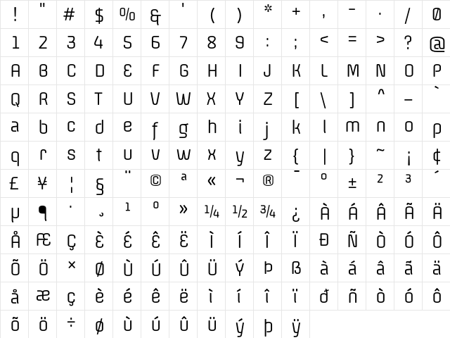 Offside Regular  glyph index