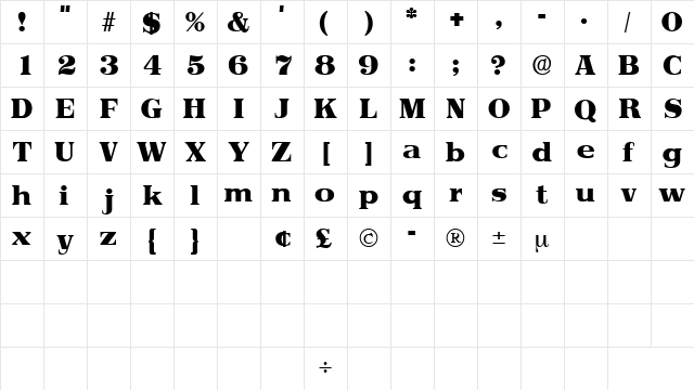ToriiDisplaySSK Regular  glyph index