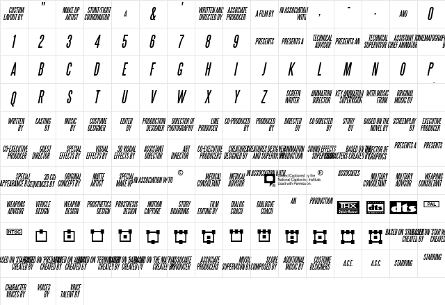SteelTongs Italic  glyph index