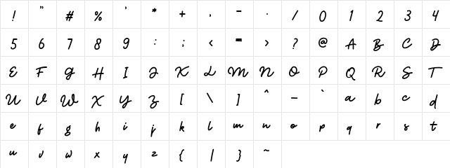 Brighter DEMO Regular  glyph index
