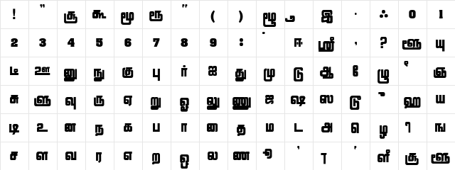 LRAVI Regular  glyph index