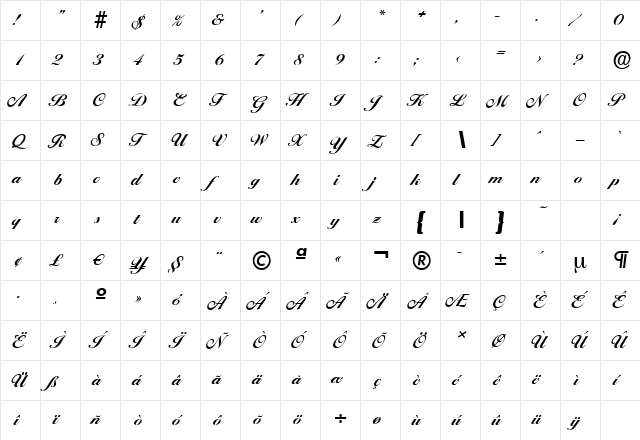 BallantinesSerial-Xbold Regular  glyph index