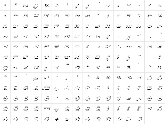 Halo Shadow Shadow Italic  glyph index