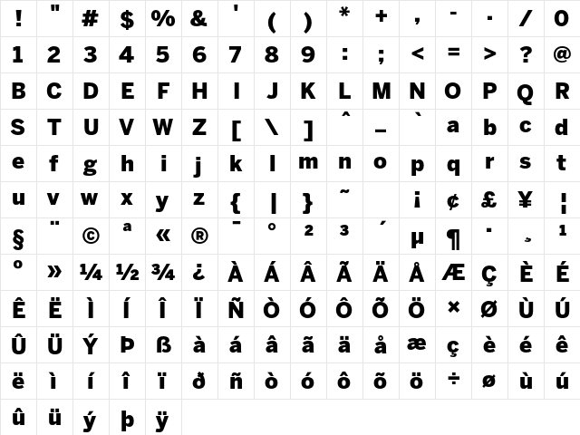 BentonSans Black Regular  glyph index