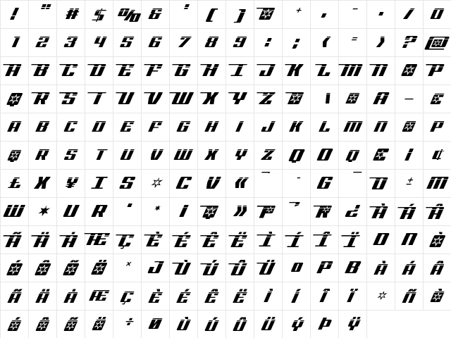 Rocket Pop Laser 2 Regular  glyph index