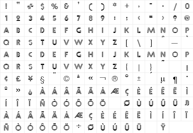 Neon Regular  glyph index