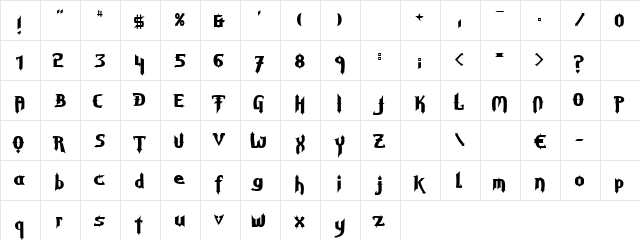 Judas Regular  glyph index
