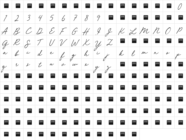 Red Vevet - Demo Regular  glyph index