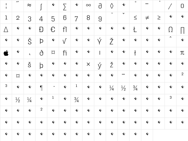 HydraText-LightExpert Regular  glyph index