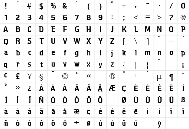 Aquarius Six Regular  glyph index