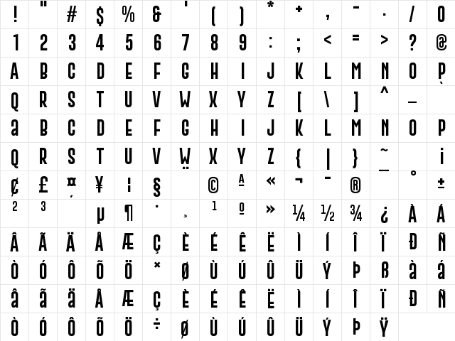 Gobold Extra2 Regular  glyph index