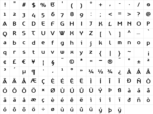 AlertMedium Regular  glyph index