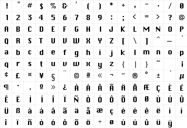 Chicago Regular  glyph index