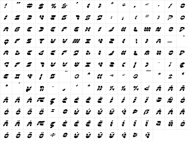 Puff Angel Laser Italic Laser Italic  glyph index