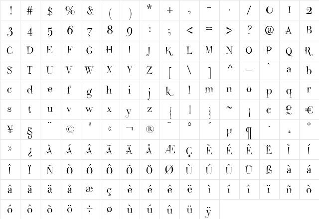 Take Five Plain Regular  glyph index
