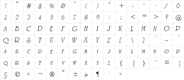 a_RomanusCps Italic  glyph index