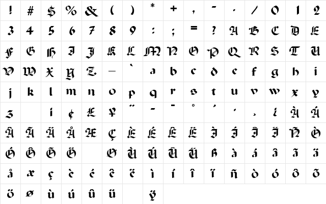 Paladin Regular  glyph index