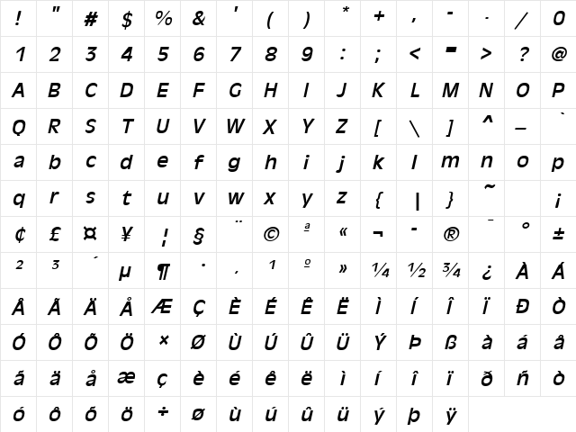 AntiqueOlive Italic  glyph index