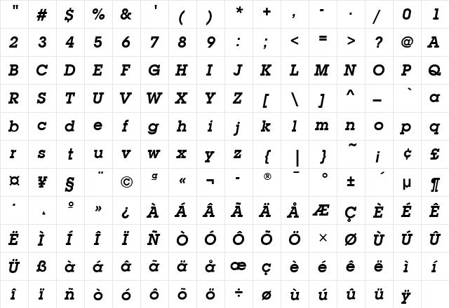 LubalinGraphITC Demi Italic  glyph index