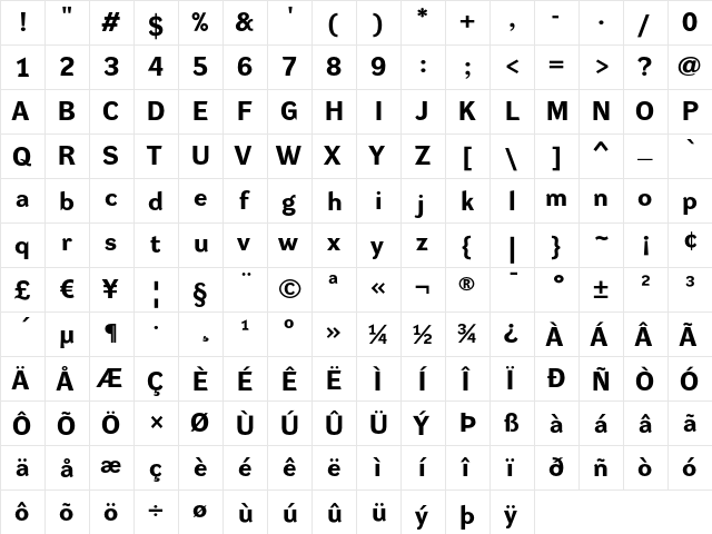 DynaGrotesk RE Bold  glyph index