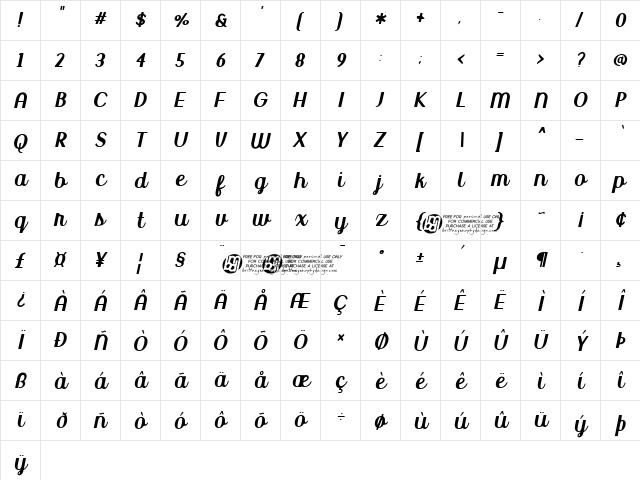 Uptown Market Regular  glyph index