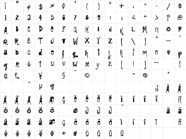Rock Show Whiplash Regular  glyph index