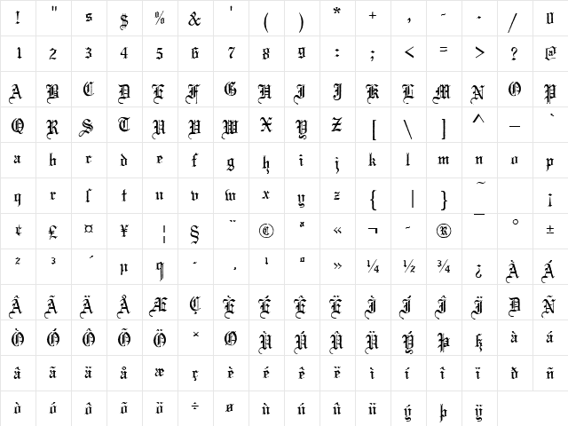 MariageAntD Regular  glyph index
