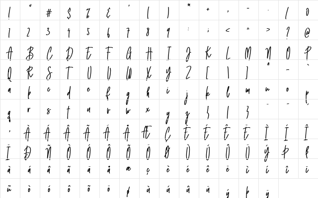 Emma signature Regular  glyph index