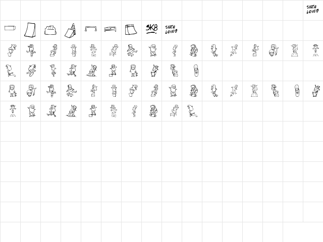 skatelove 2.0 Regular  glyph index