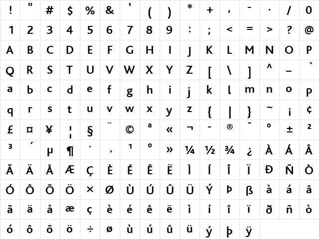 PTBliss Regular  glyph index