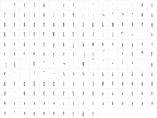 BordeauxDReg Regular  glyph index