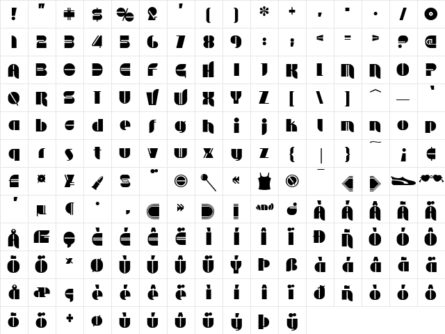 Toisy Alt Regular  glyph index