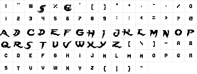 Lady Radical Regular  glyph index