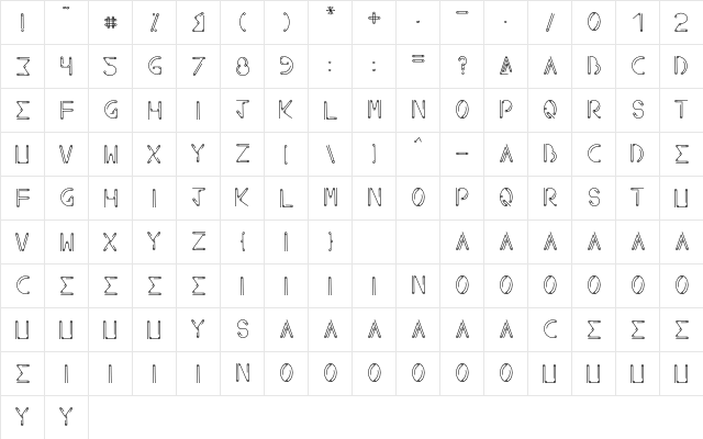 Axeon Regular  glyph index