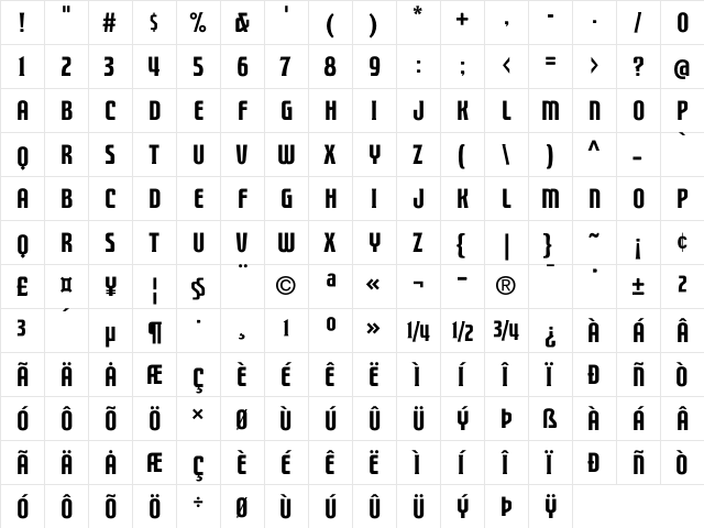 FTY STRATEGYCIDE NCV Regular  glyph index