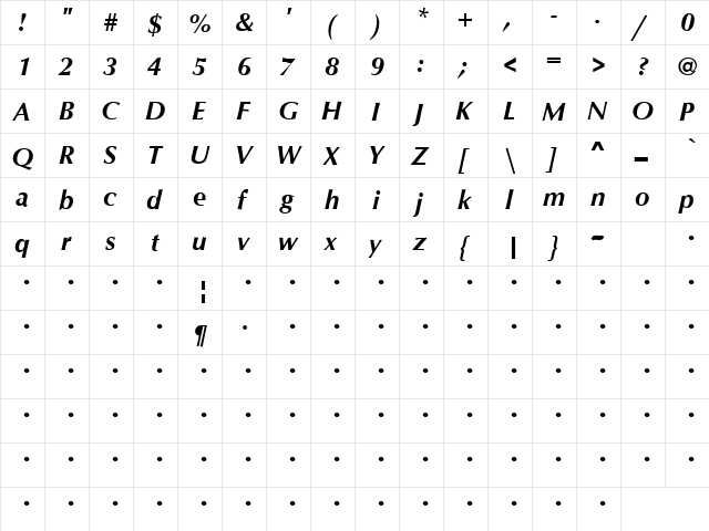 Rain Song 4 Bold Italic  glyph index