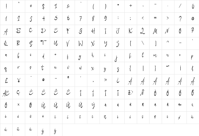 Howard Jades Regular  glyph index