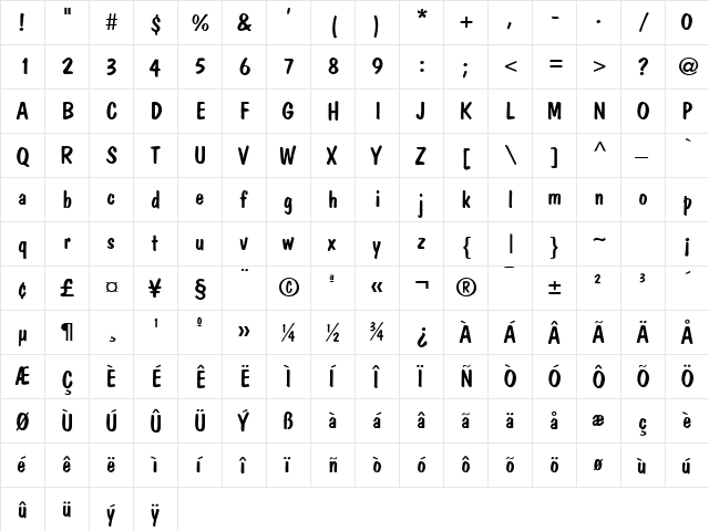 DomCasual Normal  glyph index