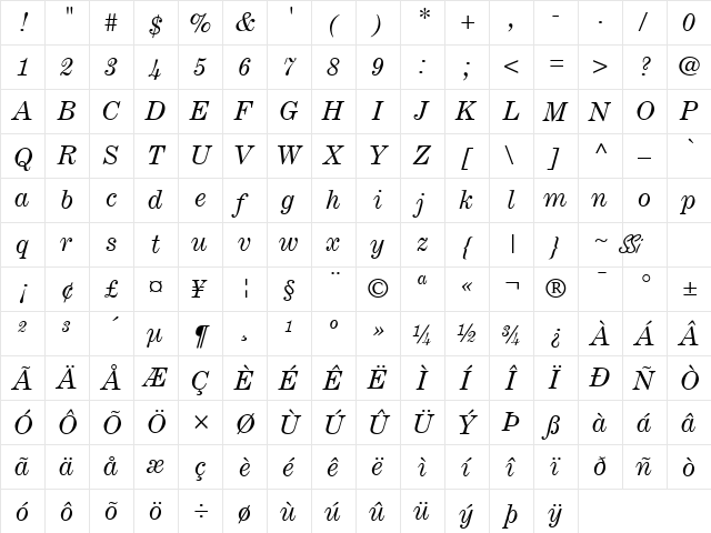 Century Expanded SSi Expanded Italic  glyph index