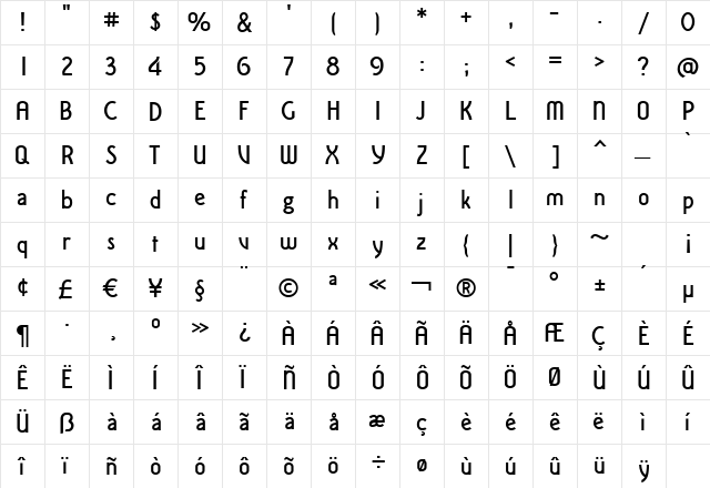 Iru1Medium Regular  glyph index