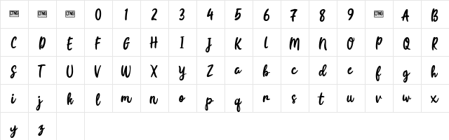 Joyfulness Script free personal Regular  glyph index