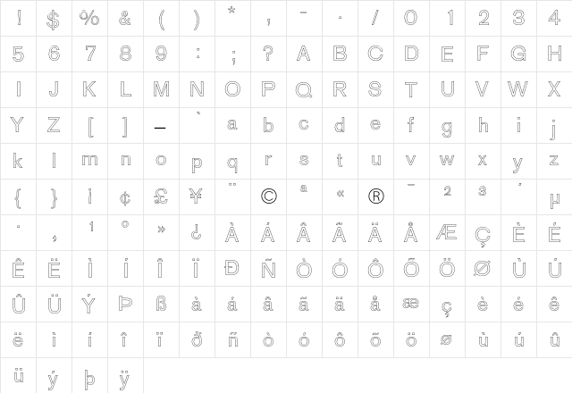 AG Old Face Outline  glyph index