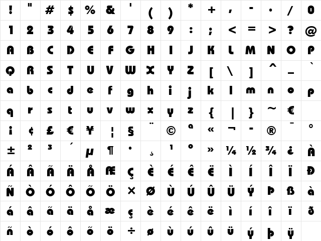 font52 Regular  glyph index