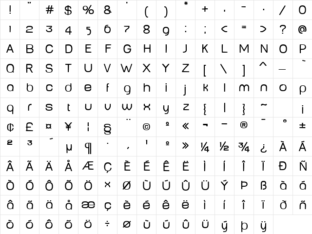 BabyMine Plump  glyph index