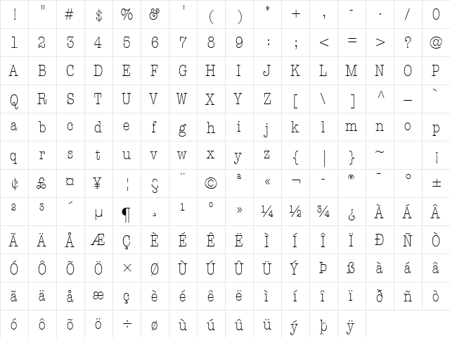 AmericanTypew LH Light Cond  glyph index